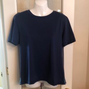 Navy Blue T-Shirt with Sheer Pleated Back